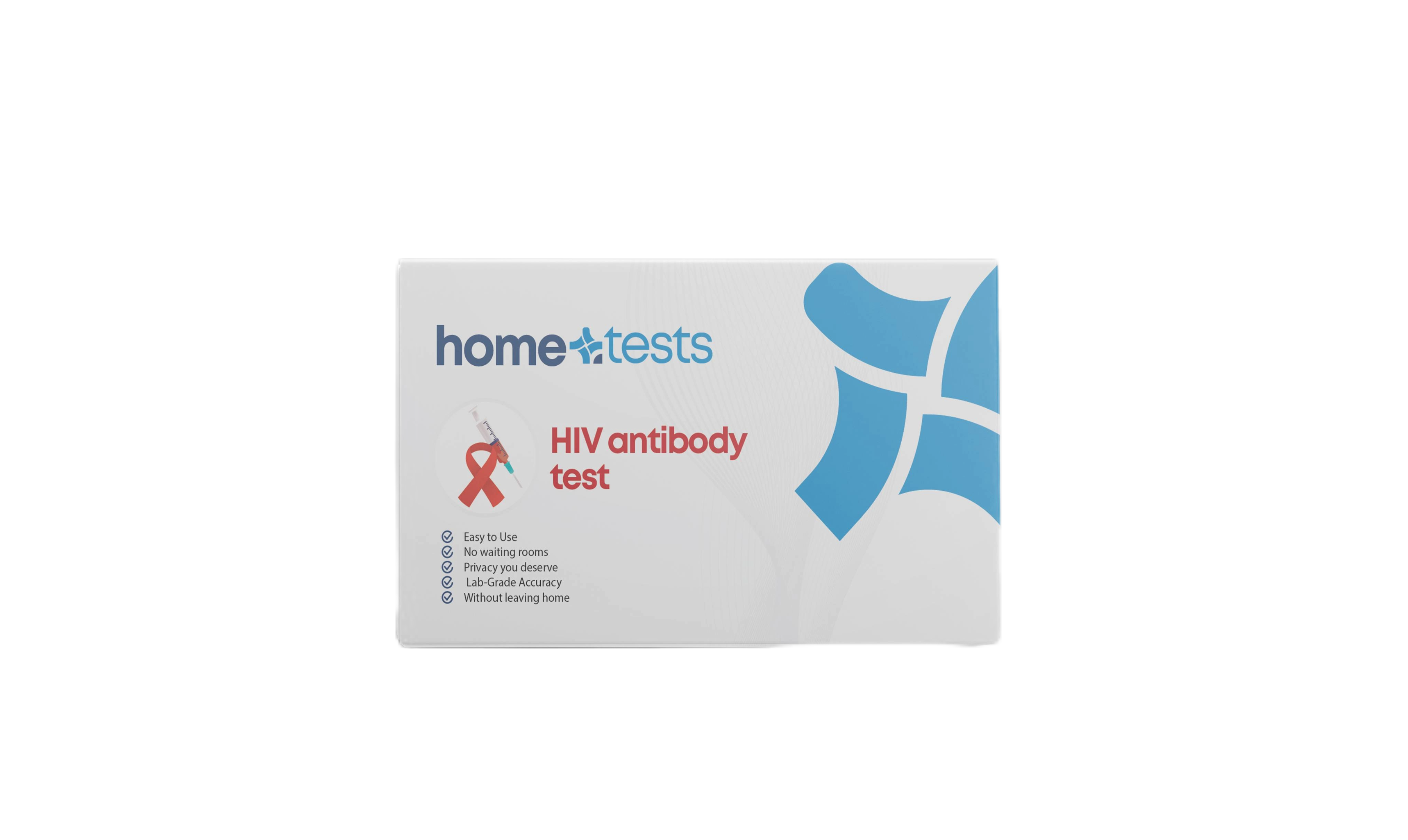 Front-facing HIV Test Kit box on a white background with clear branding and instructions.
